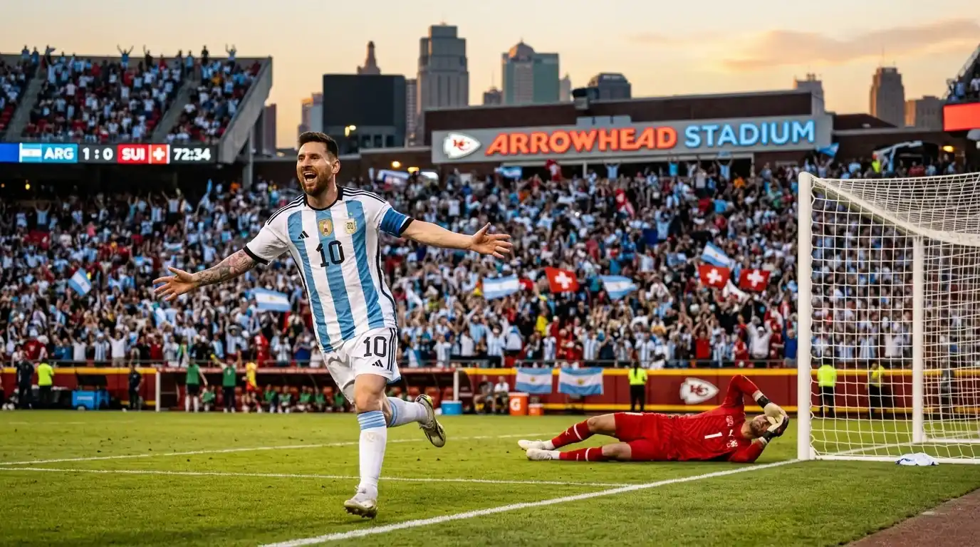 Argentina og Schweiz spillere under kvartfinalen i Arrowhead Stadium i Kansas City
