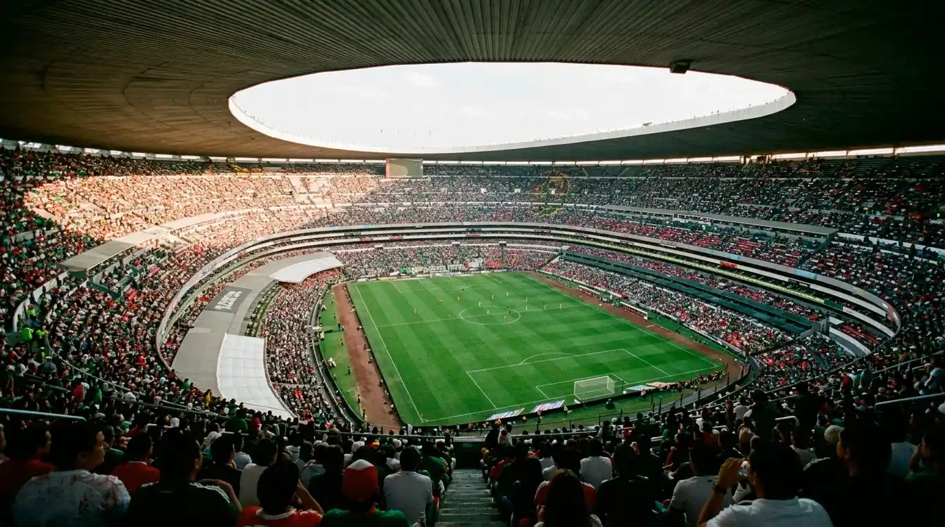 Estadio Azteca i Mexico City fyldt med tilskuere under en international fodboldkamp