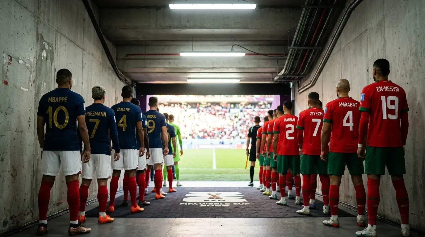 Frankrig og Marokko spillere opvarmning på Gillette Stadium inden kvartfinalen
