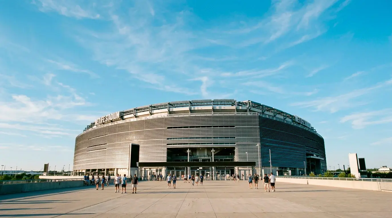 MetLife Stadium i East Rutherford set udefra på en klar sommerdag før en fodboldkamp