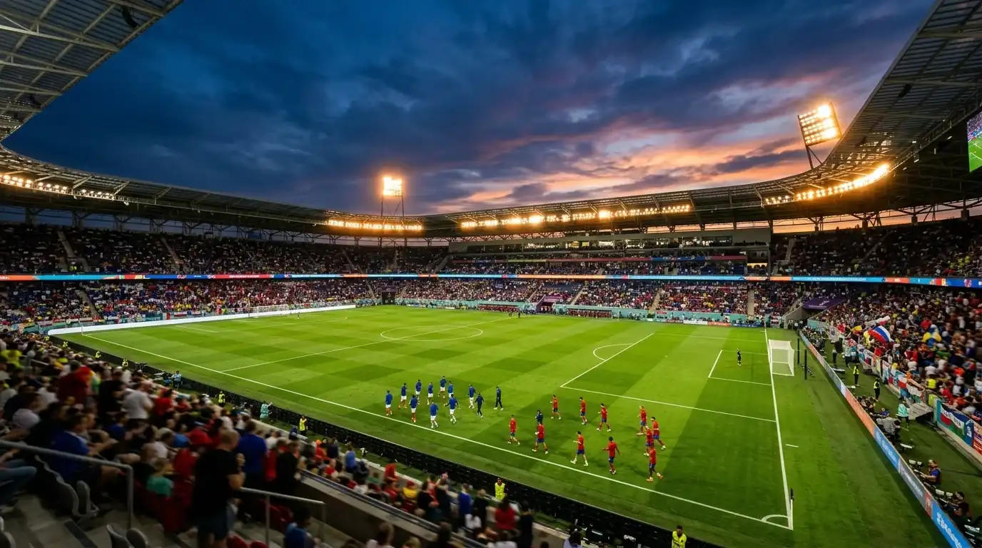 VM 2026 kvartfinale under opsejling på Gillette Stadium ved skumringstid